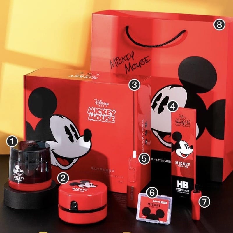 disney deluxe electric stationery set peralatan menulis elektrik lengkap penghapus serutan