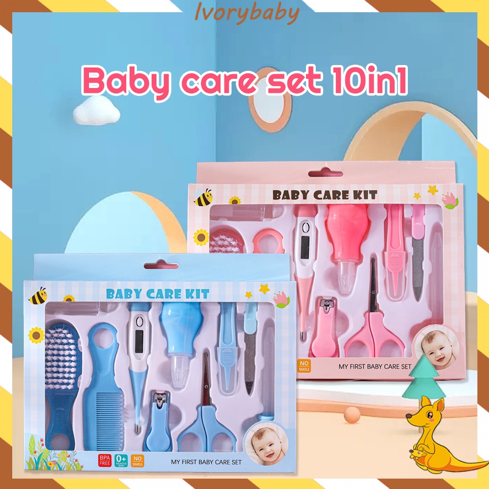 Ivorybaby Baby care set10in1 Gunting kuku sisir bayi set Alat perlengkapan bayi Baby nail set