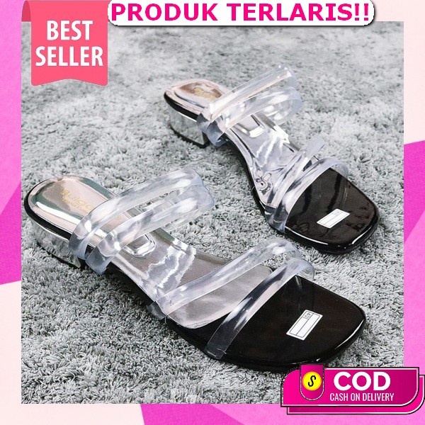 Sepatu Kulit Hak Tinggi Transparan Wanita Zr Transparent Vynil Spingback High Heels 8,5Cm Premium Im
