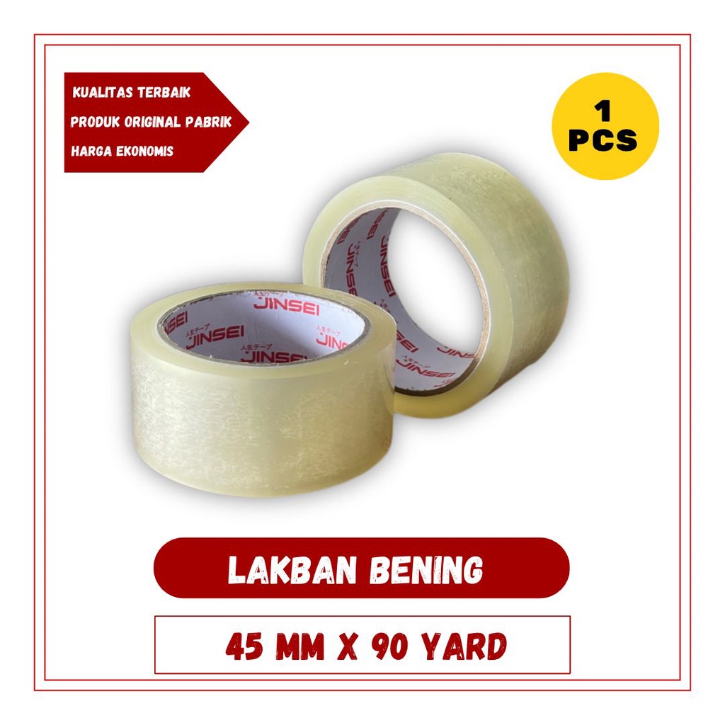 

(PER 1 PCS) Lakban Bening JINSEI 45 Mm x 90 Yard Opp Tape 2 inchi