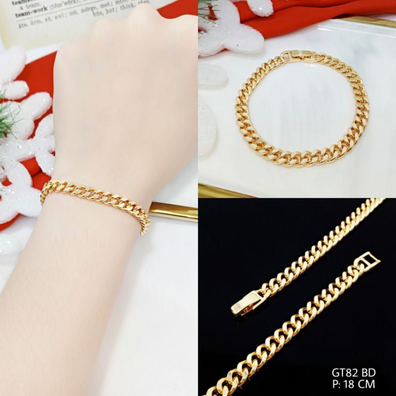 Gelang Tangan Rantai Emas Gelang Titanium Gold Anti Luntur Anti Karat