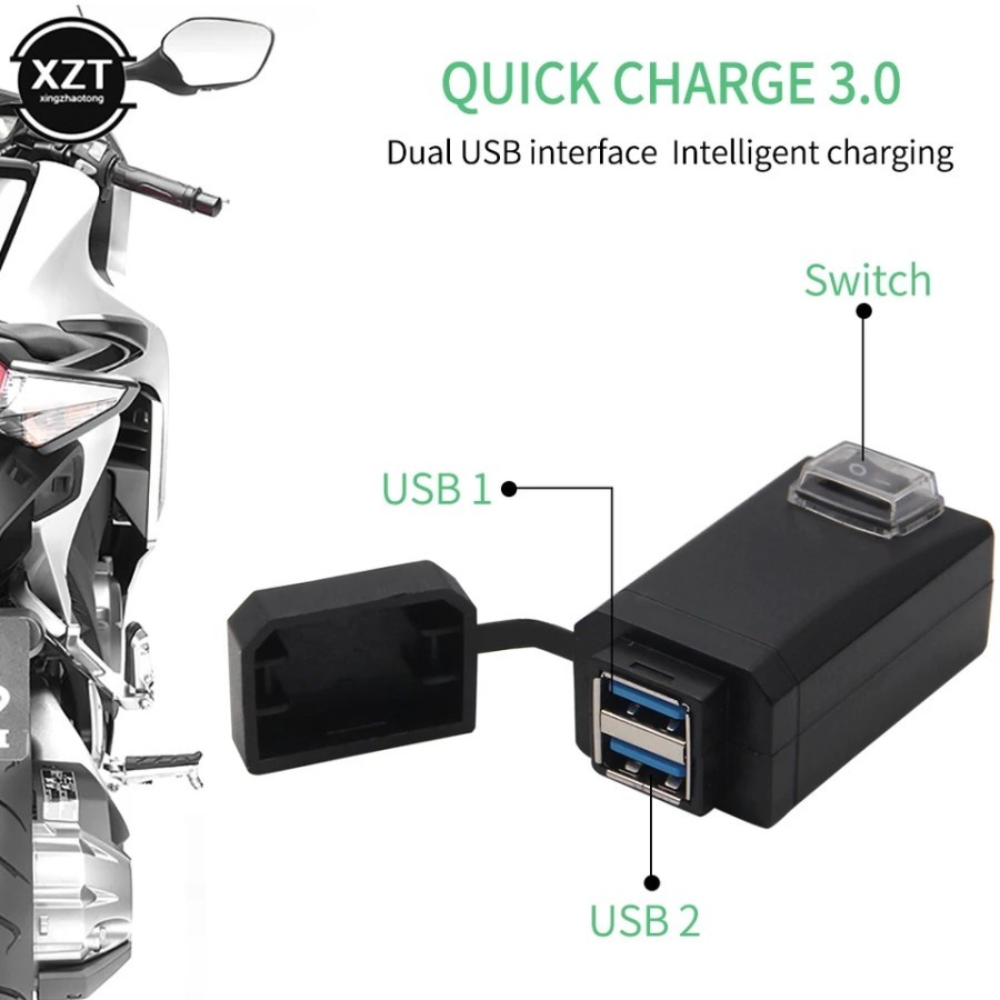 Charger Motor 2in1 Waterproof Quick Charge 3.0 2 USB 031