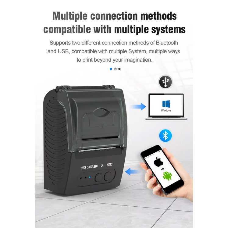 Mini Portable Bluetooth Thermal Receipt Printer - ZJ-5811 - Black