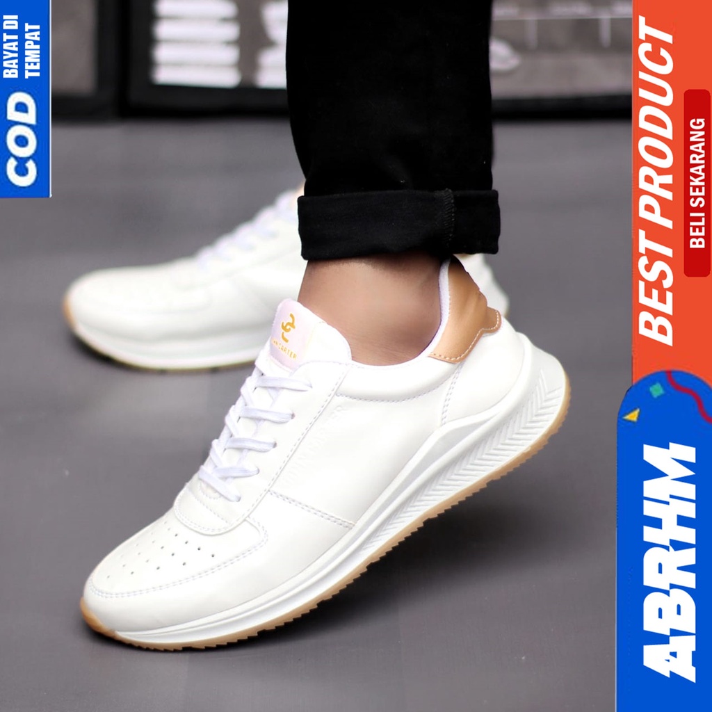 Sepatu Sneakers Pria Casual Hitam Kerja Kuliah Abrhm Aten