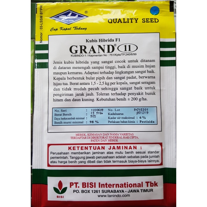 Bibit Kol Benih Kubis Grand 11 15gr
