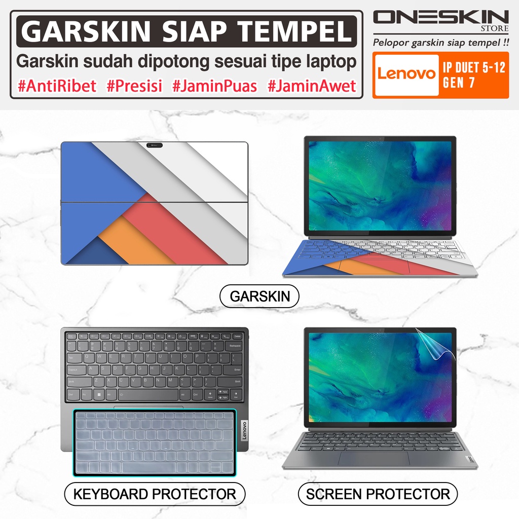 Garskin Sticker Laptop Pelindung Screen Keyboard Protector Lenovo Ideapad Duet 5 5i-12 12IAU7 Gambar Full Body Silikon Bening Glossy Doff Tpu Cooskin