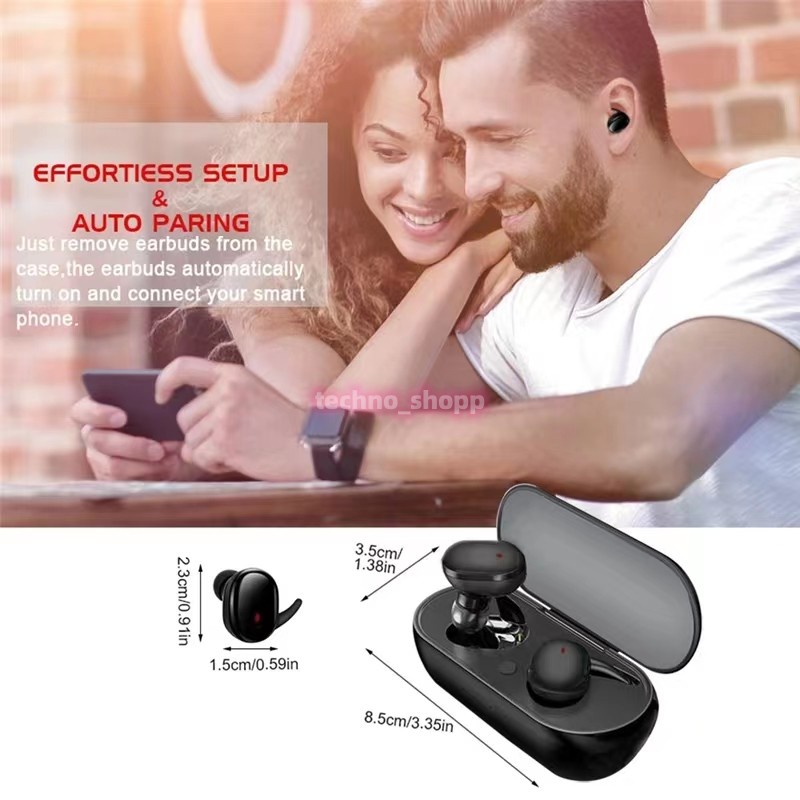 (COD) Y30 TWS Bluetooth Headset Bluetooth Dengan Mikrofon 5.0 Earphone Bluetooth  HiFi Stereo Waterproof Earbuds Wireless android/iphone