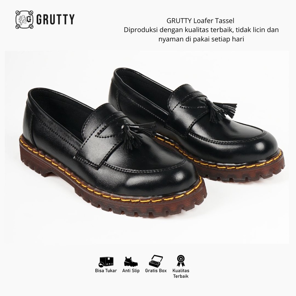 Sepatu Pria Loafers Grutty Tassel Formal Hitam