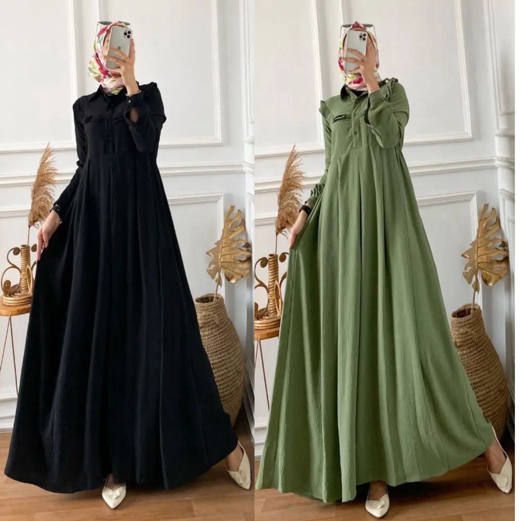 MOLA DRESS MAXY DRESS CRINGKEL AIRFLOW - Gamis Mola Crincle Airflow LD 110CM - Mola dress ( bahan cr