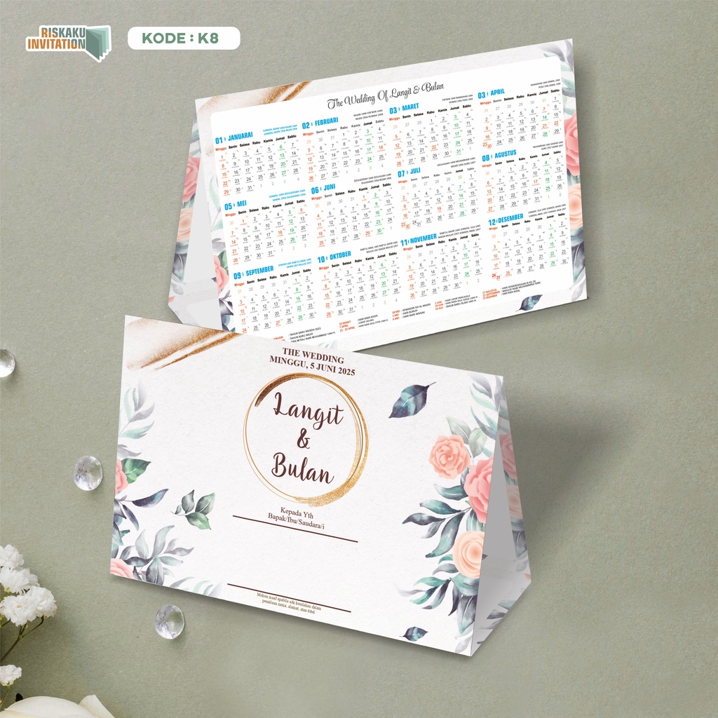 Undangan Pernikahan Kalender Duduk, Anti Buang, Bahan Tebal, Desain minimalis Elegan