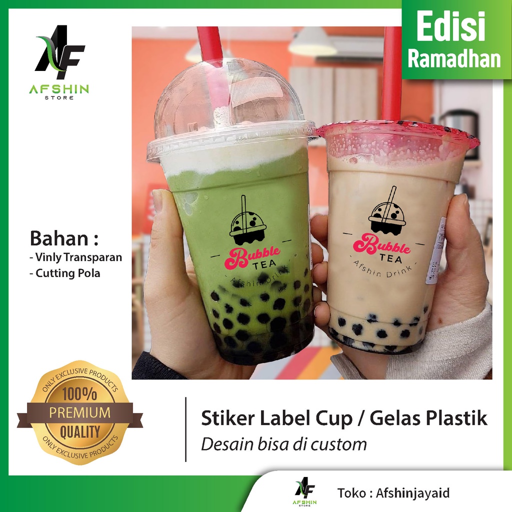 Stiker Transparan Label Minuman Cup Gelas Plastik Desain Bisa Custom