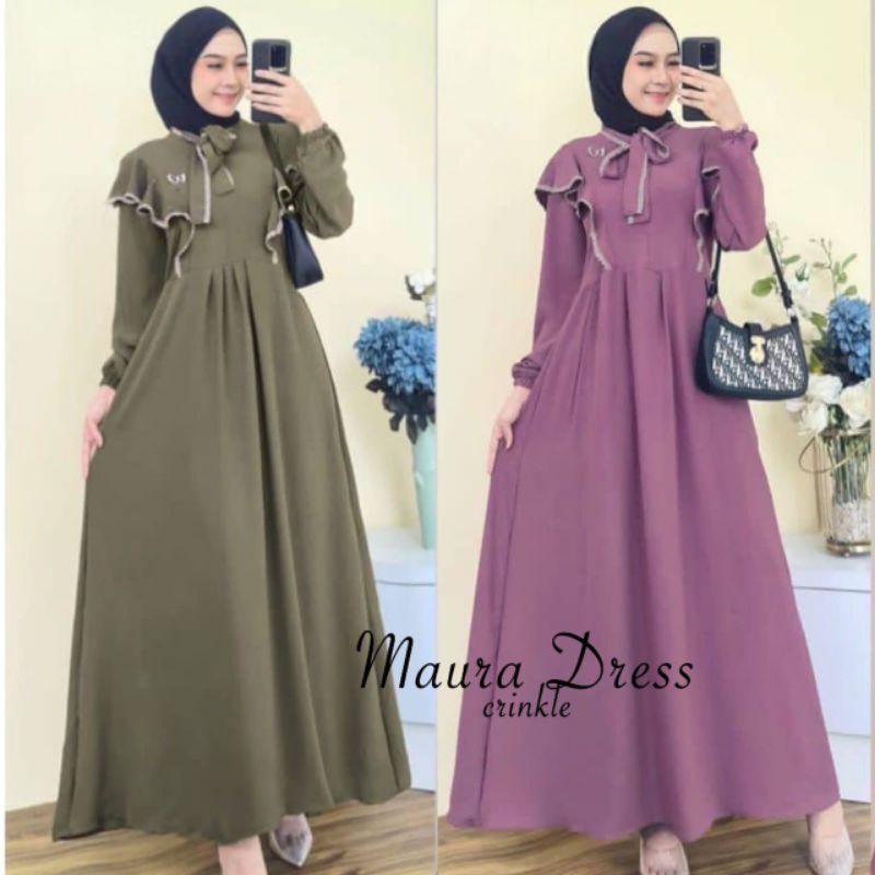 Maura Dress Gamis Midi Dress Dres Baju Lebaran