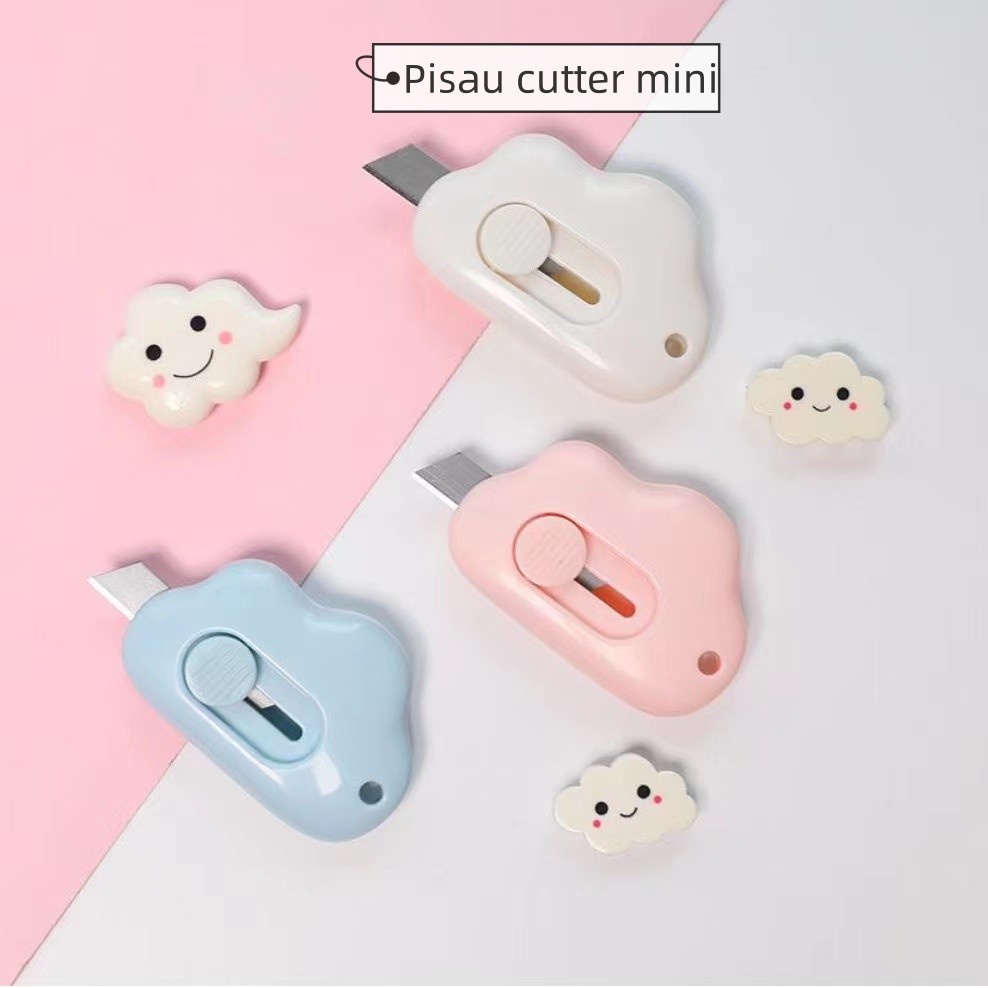 

Pisau cutter mini model awan potong kertas plastik unboxing paket perlengkapan ATK Sekolah cuter alat pemotong kertas kantor silet bentuk awan Travel size Cloud shape sliding knife kater kecil lucu cuter