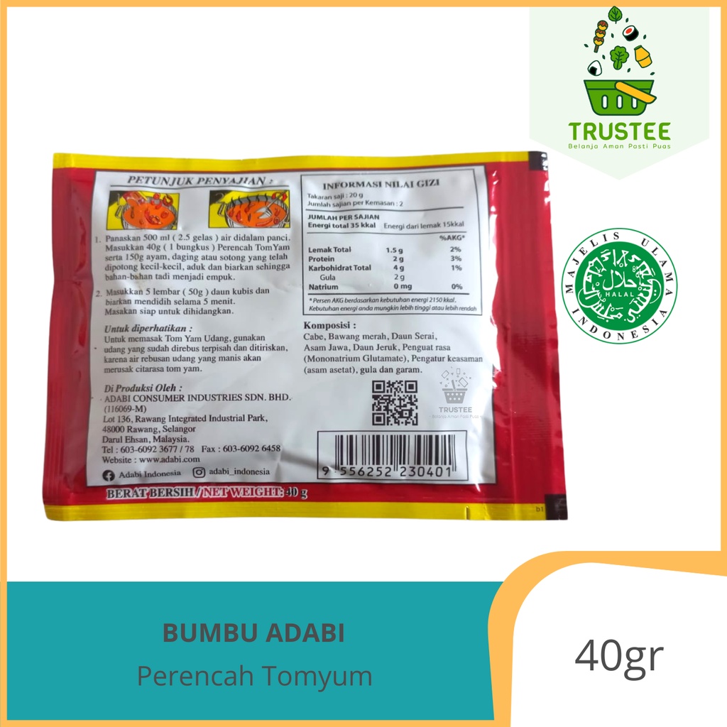 Adabi Bumbu Perencah Tom Yam / Tom Yum Paste Sachet Halal 40gr