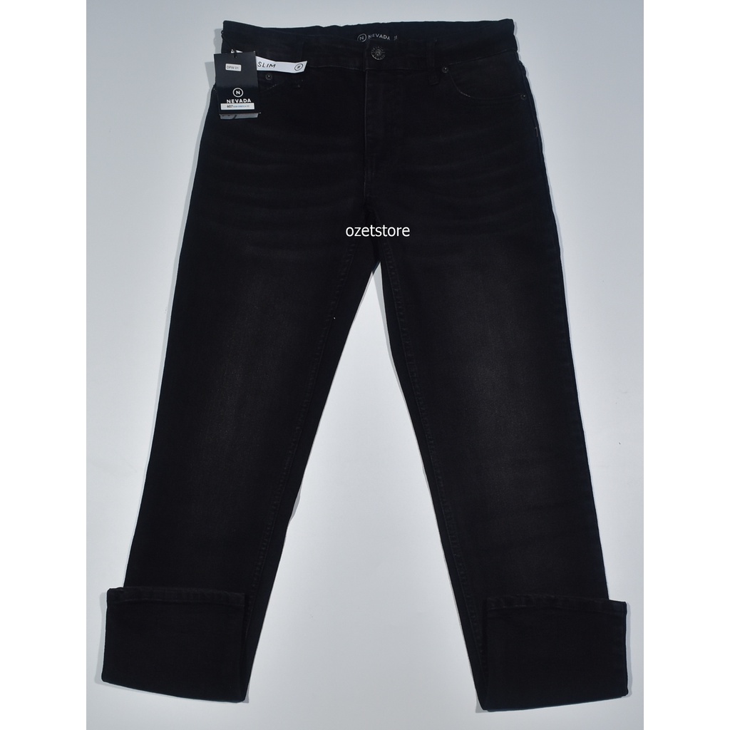 Celana Panjang Jeans Pria Nevada Hitam Slimfit CNP19             ,