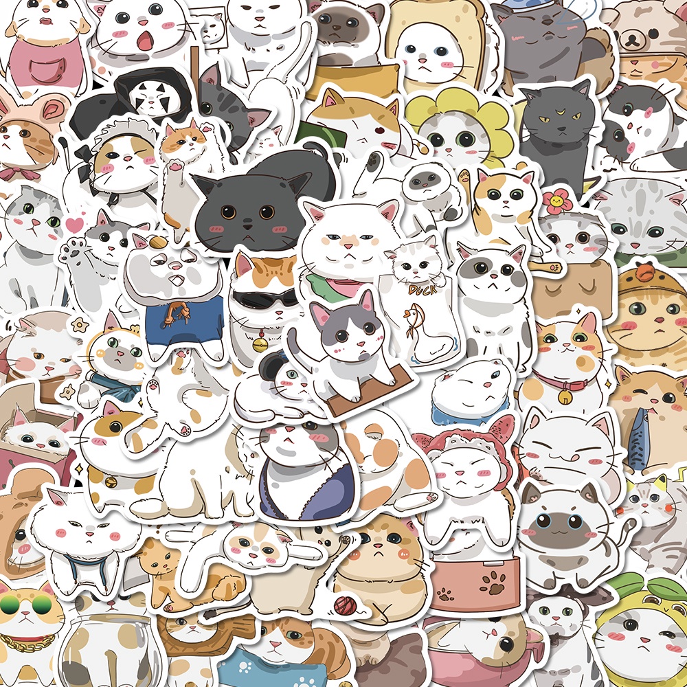 62pcs Stiker Kartun Kucing Kucing Jepang Kucing Lucu Handphone shell laptop Tahan Air sticker