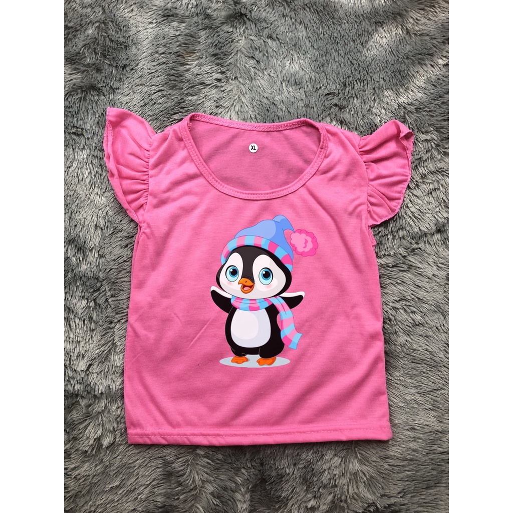 Kaos Anak Perempuan | Kaos Ruffle Tee Penguin Syal | Baju Anak Perempuan