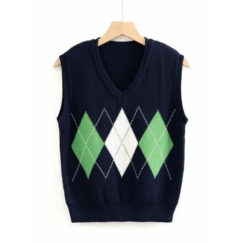 Rompi Rajut Crop Sido Motif Ketupat / Argyle Vest Knitted V-Neck