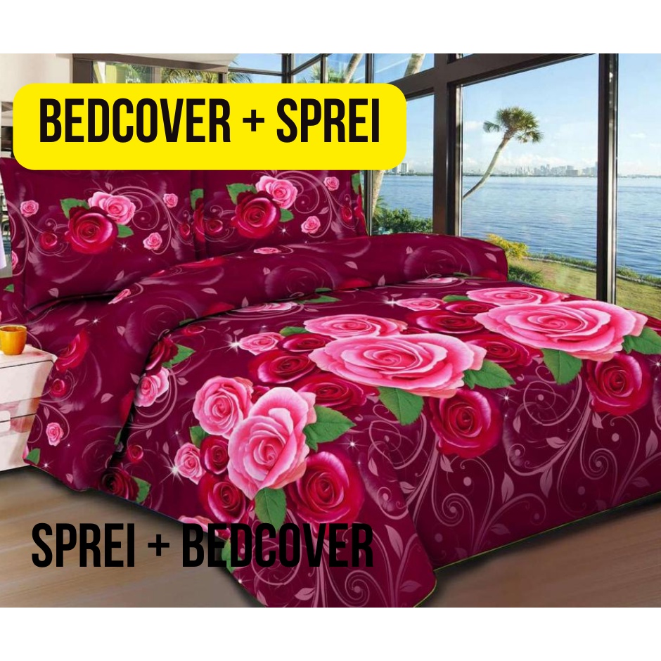 Bedcover + Sprei Set (bantal 2+guling 2) ukuran 180x200