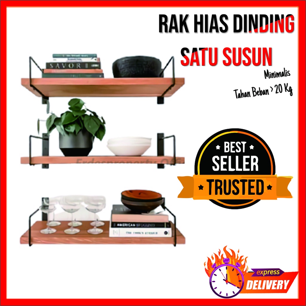 Rak Hias Dinding Satu Susun Panjang 30cm - 60cm | Dekorasi Papan Ambalan Rak Pot Dinding Rak Bumbu D