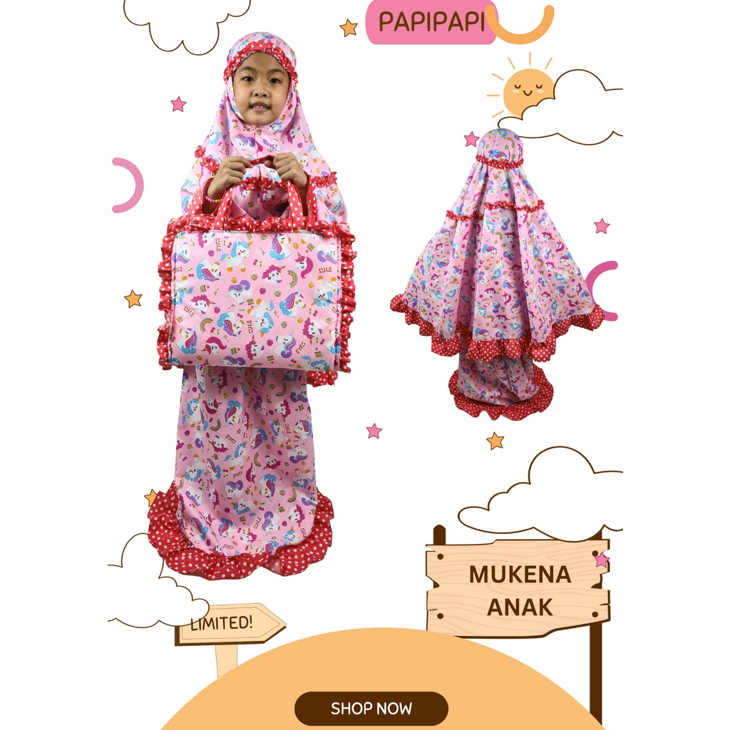 MUKENA ANAK PLUS SAJADAH KATUN MICRO UNICORN SET