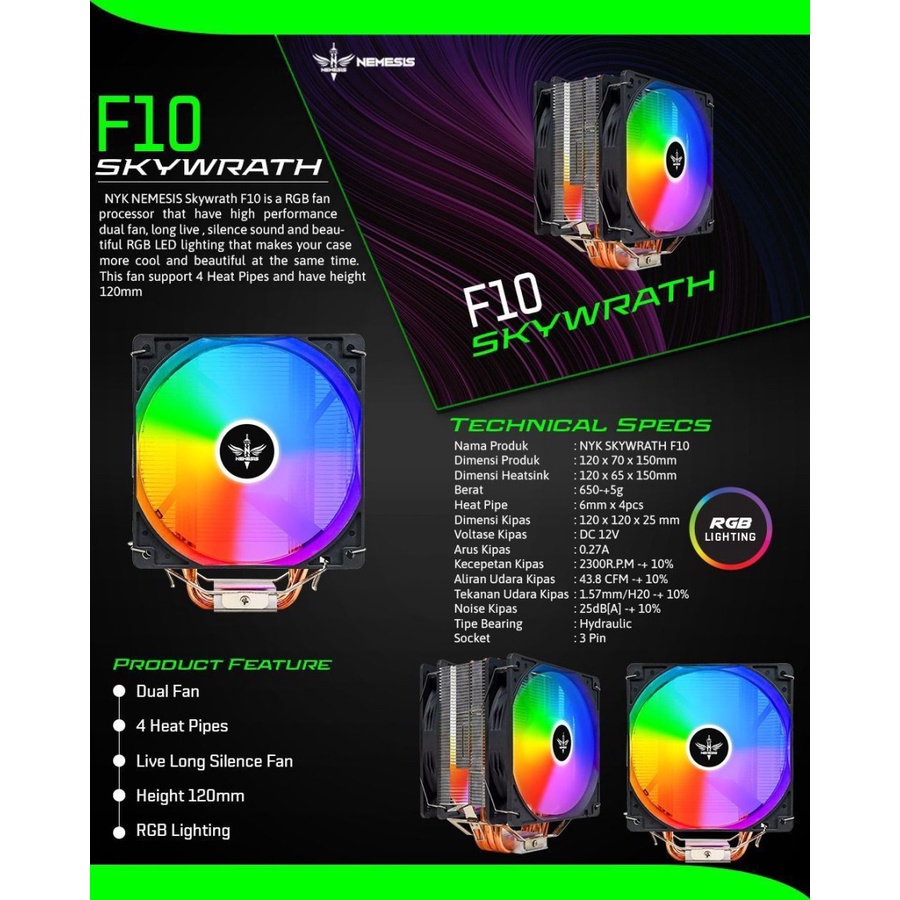 Fan Processor 12cm 4 pipa Dual Fan RGB NYK Nemesis SKYWRATH F10