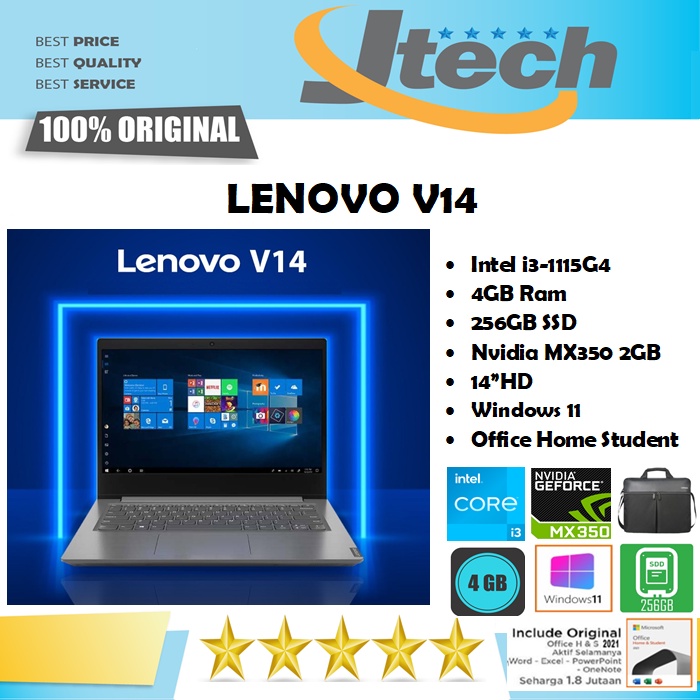 LENOVO V14 - i3-1115G4 - 4GB - 256GB SSD - NVIDIA MX350 2GB - 14&quot;HD - WIN10 - OFFICE HOME STUDENT