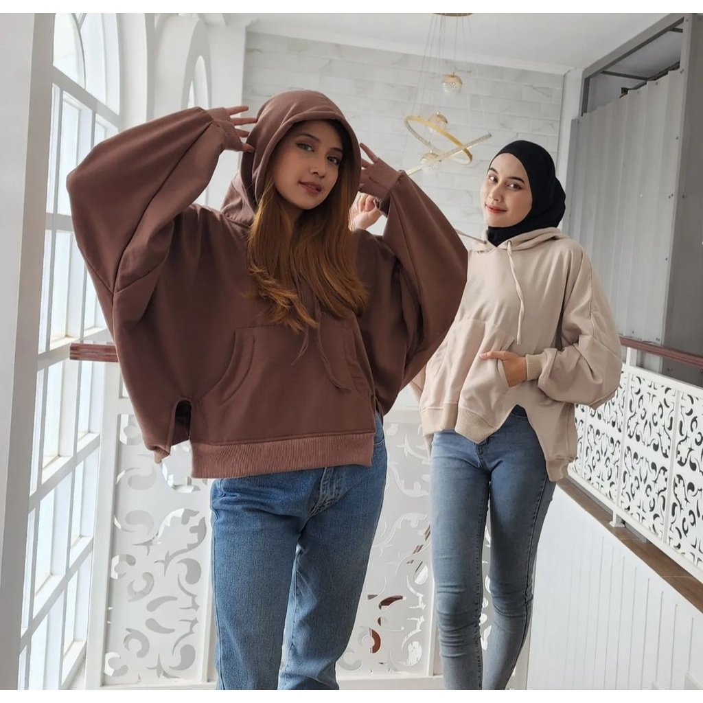Sweater Bigsize BATWING SPLIT Hoodie Wanita Fashion Kasual Kekininian Outfit Korean