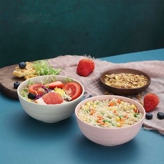 ML4 Mangkuk Plastik Lebar Wheat Straw Bowl Warna Warni Bahan Jerami Mangkok Set Isi 4