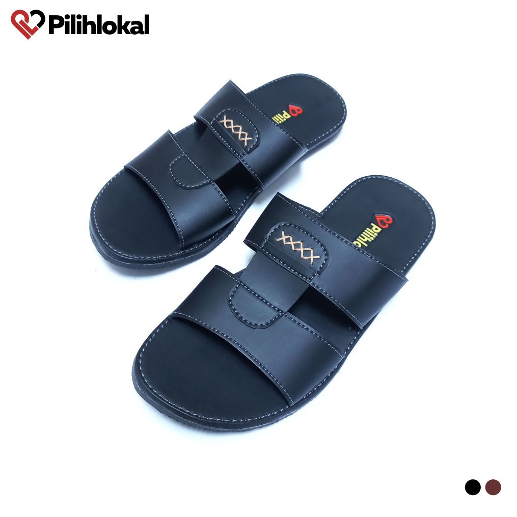 Pilihlokal - Sandal Selop Kulit Pria Dewasa Casual Terbaru 2023 Ukuran Besar Jumbo - Sendal Slip on Cowok Remaja Distro Kekinian Bahan Karet Tebal Anti Licin Lentur Murah Terlaris - Sandal Slop Laki Laki Kasual Untuk Undangan Lebaran Warna Hitam Coklat