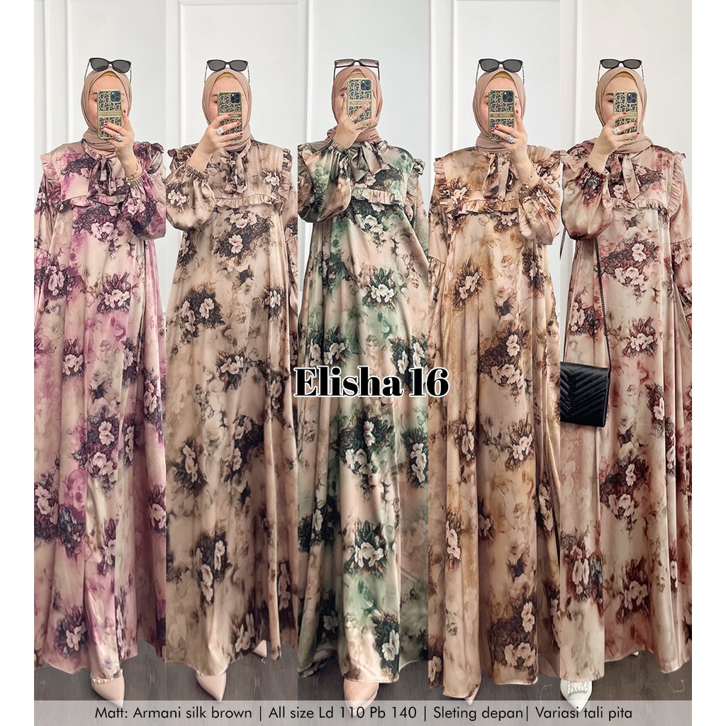 Zahira1808 Elisha 16 Bahan DiorSilk Browm Gamis Muslim Syari Ibu Busui Dress Ori Best Seller