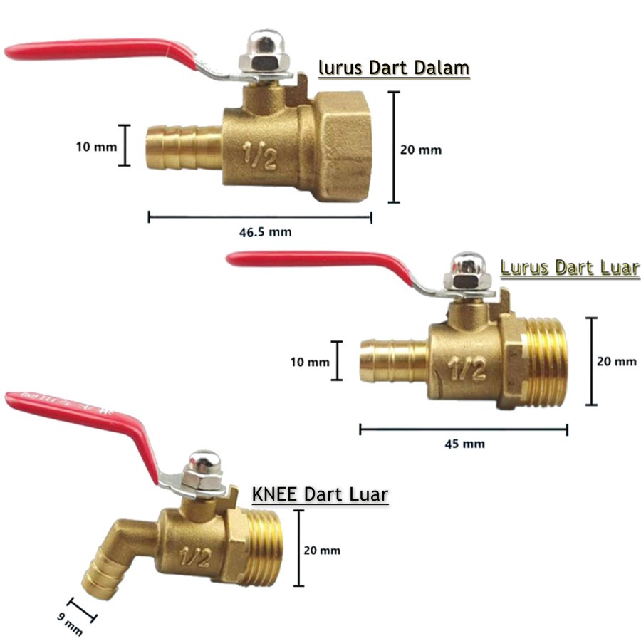 KRAN KUNINGAN 1/2 INCH BALL VALVE MULTIGUNA