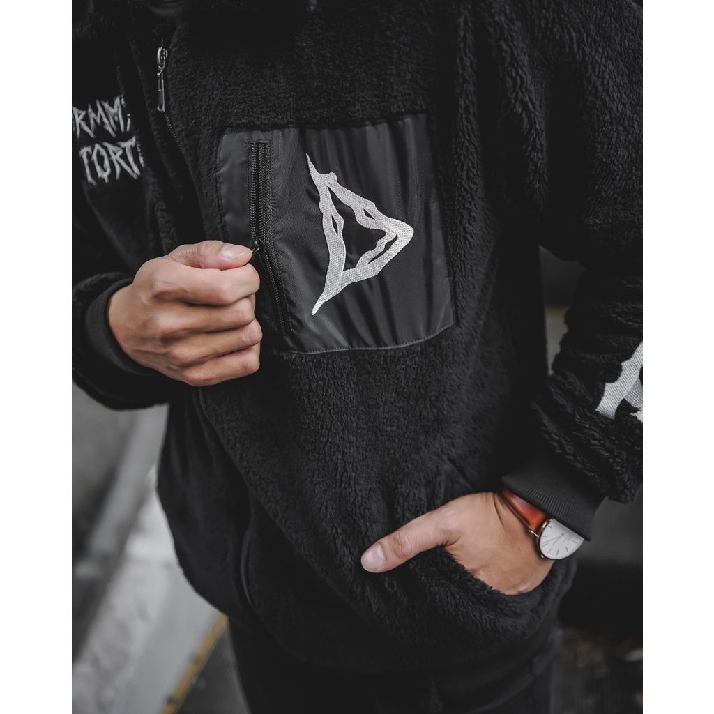 Jaket Pria Sherpa Musim Dingin BGSR Disturtion Hitam