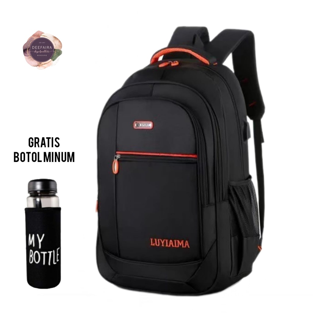 Tas Ransel Pria Serbaguna Model Lyo44 V1X Gratis Botol Minum Untuk Sekolah &amp; Kuliah