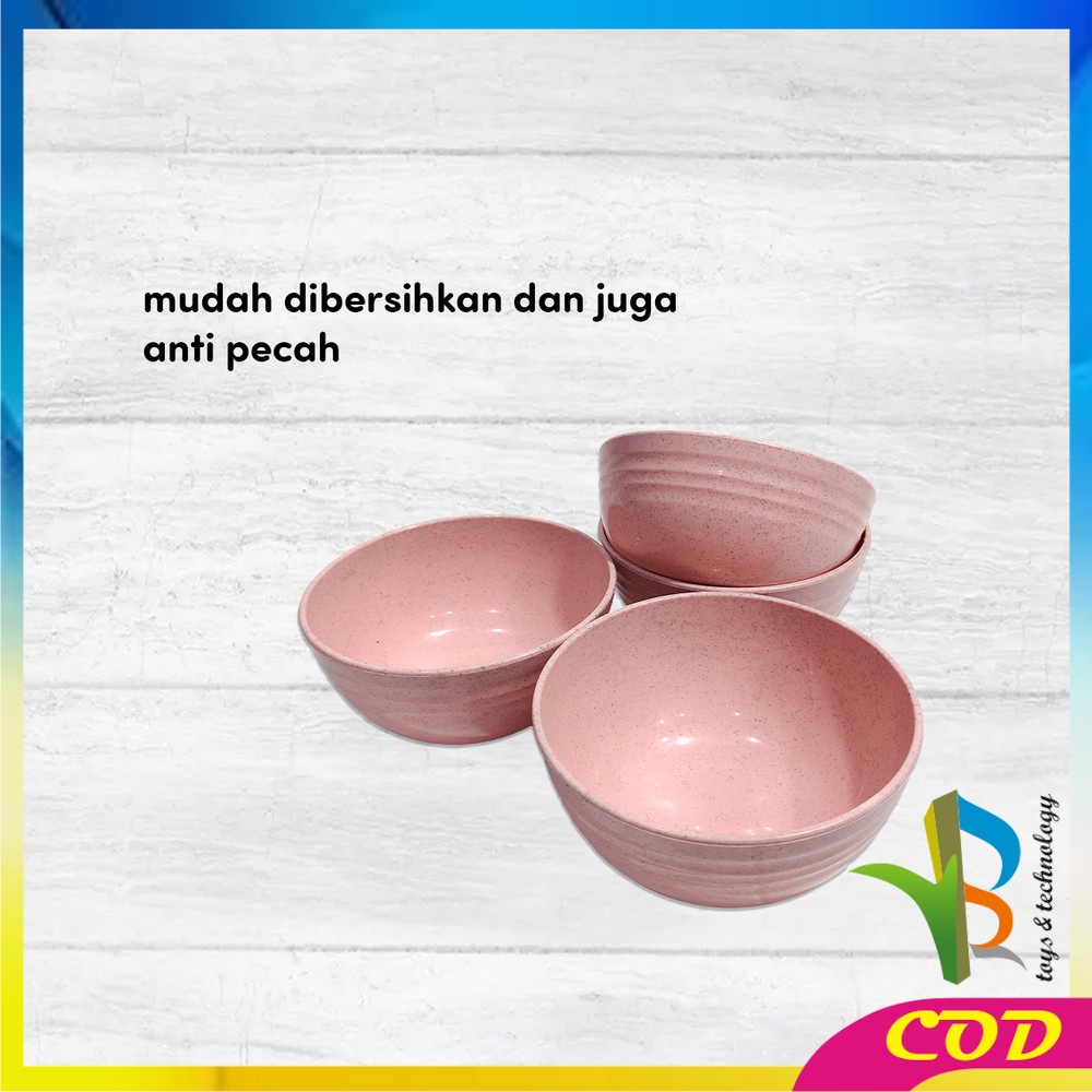 RB-C813 Mangkok Jerami Gandum Set 4PCS 16CM Wheat Straw Bowl Ringan / Alat Makan Mangkuk Plastik Serbaguna