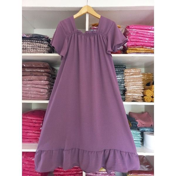 Claudia Daily Dress Lengan Pendek Korean Style Crinkle Airflow Daster Rempel Polos Terbaru Long Dress Kekinian