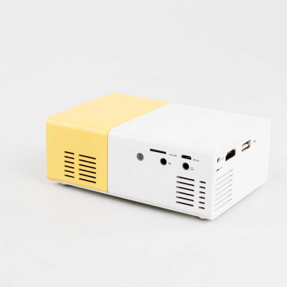 Mini Portable LED Projector Full HD with TF HDMI AV USB Port - YG-300 - White with Yellow Side