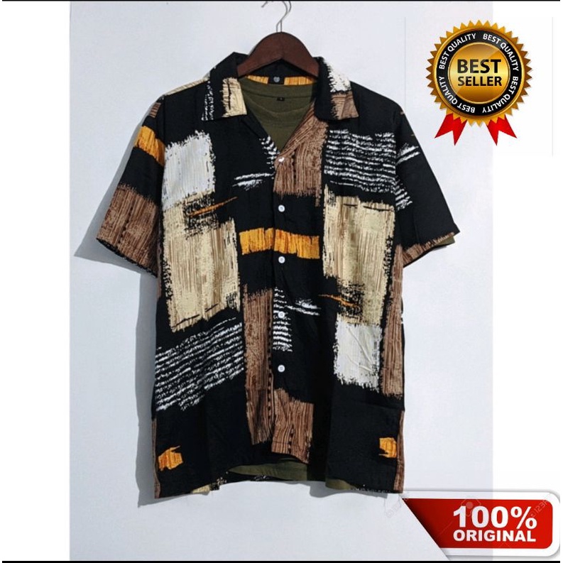 Kemeja Pantai Pria Surfing Lengan Pendek Cowok Hem Premium Distro Print Motif Koran Baju Pantai