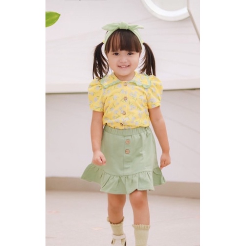 Bohopanna Sassy Skirt Cream 0-10 Tahun Rok Ruffle Kancing Fashion Anak Perempuan