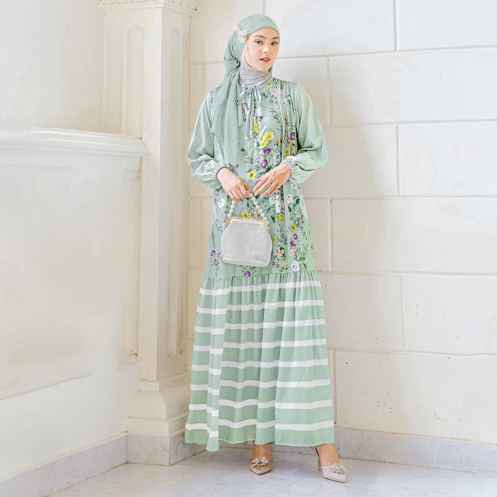 NUNA Ranjani Dress | atasan gamis wanita crepe motif printing