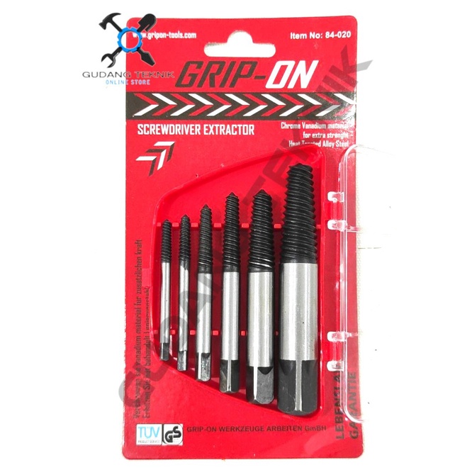 Mata Tap Balik SET isi 6 Pcs 84-020 GRIP ON / Screw Extractor Hand Tap Balik Buka Baut Patah Rusak Patah 84 020 GRIP ON