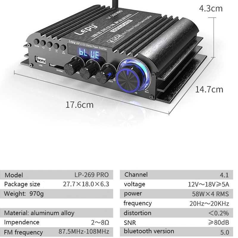 Lepy Audio Amplifier Bluetooth USB Coaxial Sound Booster with Remote - LP-269PRO - Black