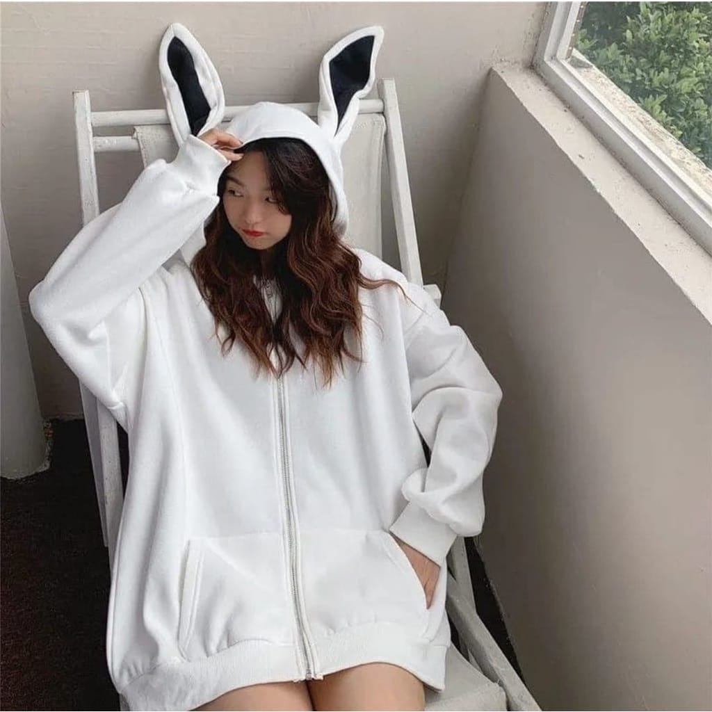 HOODIE ZIPPER SWEATER WANITA | XXL RABBIT HOODIE JAKET ZIPER WANITA OVERSIZE