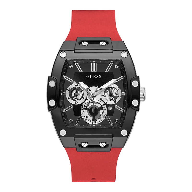 Jam Tangan Pria Guess Phoenix GW0203G4 Men Black Sunray Dial Red Silicone Strap