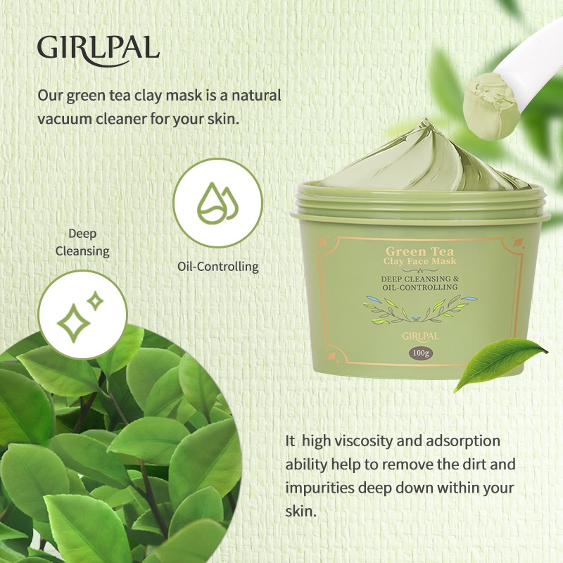 GIRLPAL Green Tea Clay Mask 100g Face Masker Organik ( Deep Cleansing &amp; Oil Control ) Wajah Mud Mask