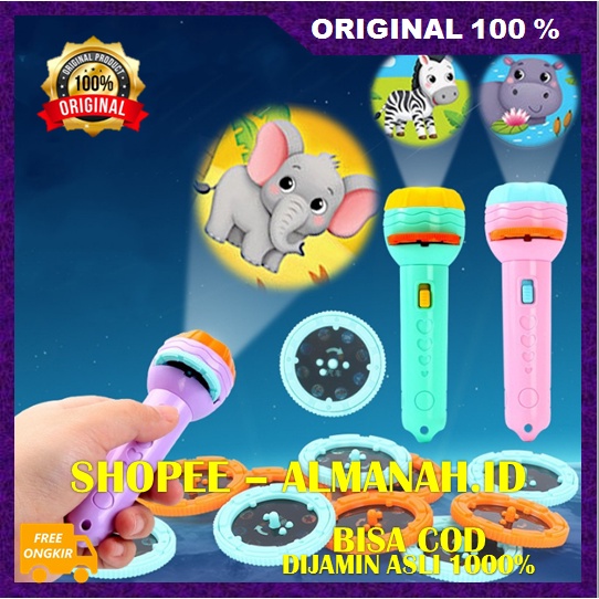 Projector Anak Fun Flashlight Projector Mainan Edukasi Anak Senter Proyektor Gambar Kartun 24 Pola Asli