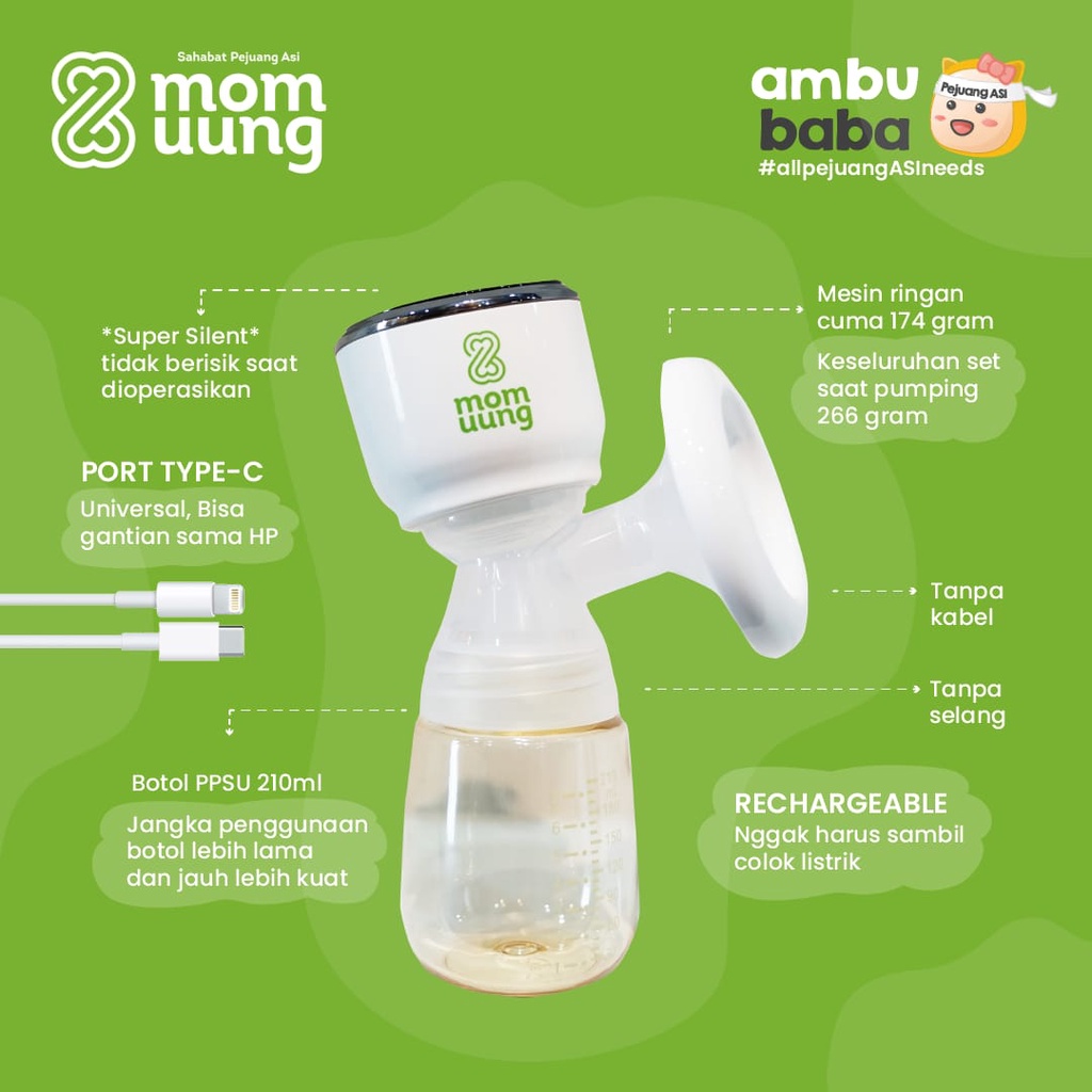 Pompa Asi Mom Uung Momuung Electric Breast Pump Single Pump Murah Lembut Silent