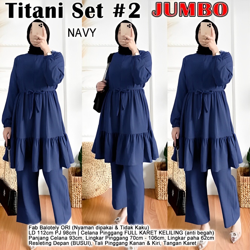 Ramdan Collection - Titani One Set Tunik Wanita Kekinian Jumbo Ld 115 XXXL 3XL Korean Style Hijab Fashion Muslim Kekinian Baju Setelan Wanita Terbaru 2023 Import