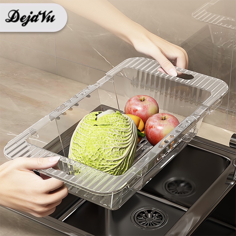 Dejavu Keranjang Wastafel Tirisan Cuci Piring Rak Pengering Sayuran Buah Wadah Saringan Adjustable D