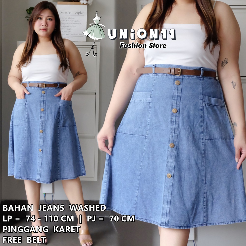 UNION11 - ROK WANITA JUMBO / ROK BIG SIZE WANITA / BAWAHAN WANITA JUMBO  / ROK JEANS WANITA / BIG SIZE SKIRT LALUNA